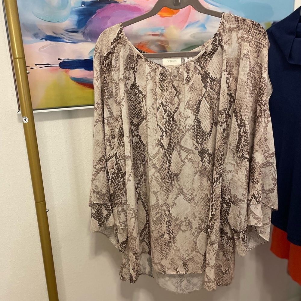 Chico's Snake Print‎ cold shoulder poncho Top